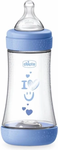 Butelka dla niemowląt CHICCO Perfect5, silikonowy smoczek, 240 ml, niebieska