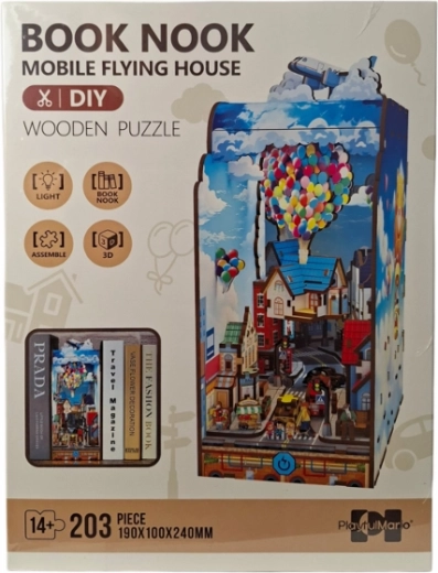 Drewniane puzzle 3D Book Nook – Latający dom z oświetleniem LED