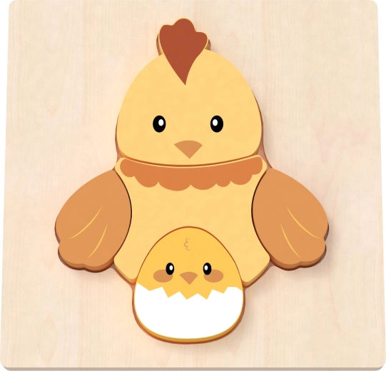 Ręcznie wykonane drewniane puzzle kurka i kurczątko BABU