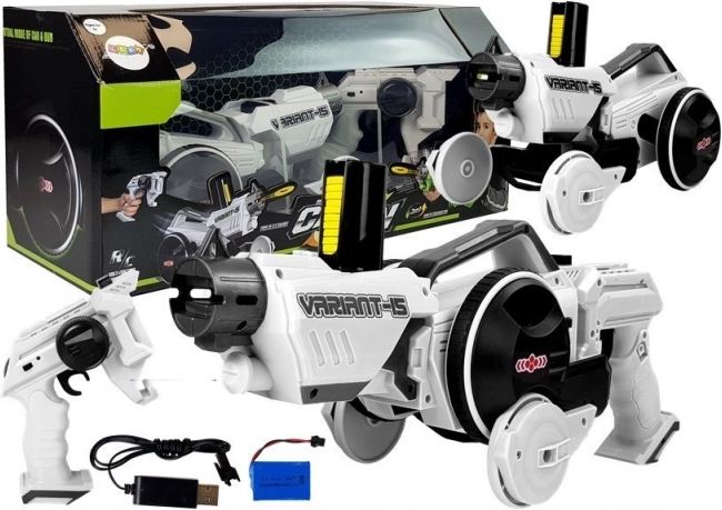 Broń i auto 2 w 1 zdalnie sterowane z piankowymi krążkami, białe 2.4G