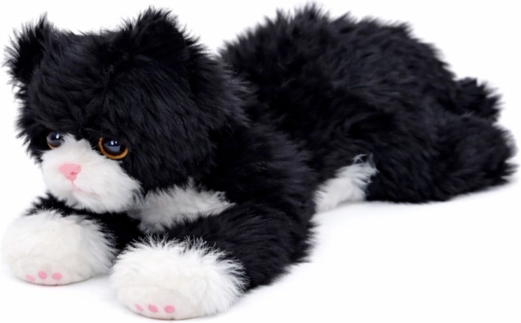 Pluszowy kot leżący czarno‑biały 38 cm