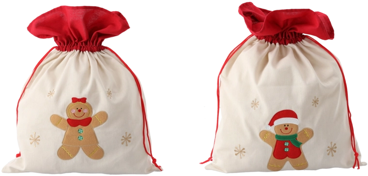 Worek prezentowy 45 × 60 cm beżowy, mix wzorów z piernikową postacią