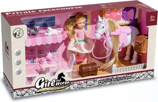 Zestaw do zabawy z lalką, konikiem i kociętami