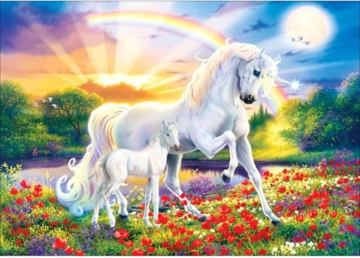 Diamentowe haftowanie (diamond painting) – dwa jednorożce 40 × 30 cm