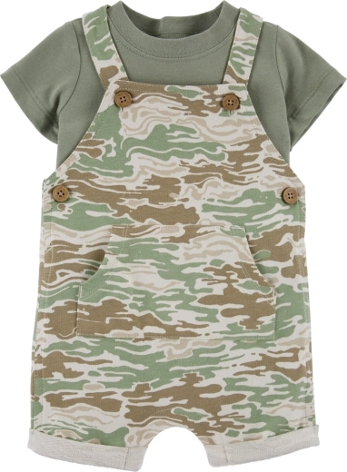 Carter's dwuczęściowy zestaw dla chłopca – koszulka z krótkim rękawem i ogrodniczki-krótkie spodenki Green Camo (3 miesiące)