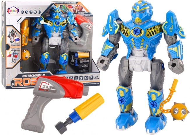 niebieski robot do skręcania z wiertarką, światłami i dźwiękami