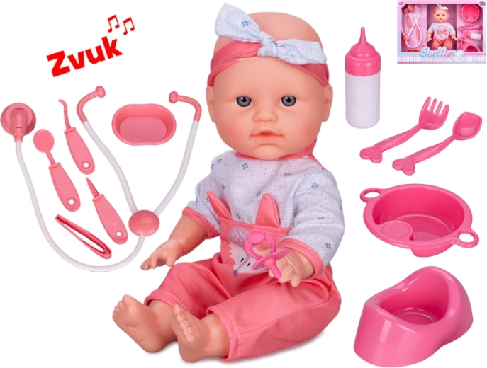 Interaktywna lalka niemowlę 30 cm z twardym ciałem, siusia i wydaje dźwięki
