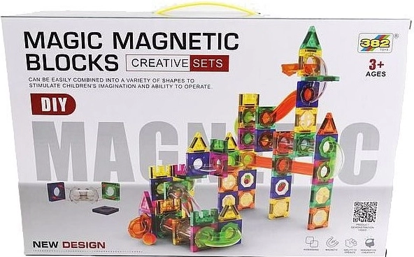 Magnetyczny zestaw konstrukcyjny z torem dla kulek, 160 elementów