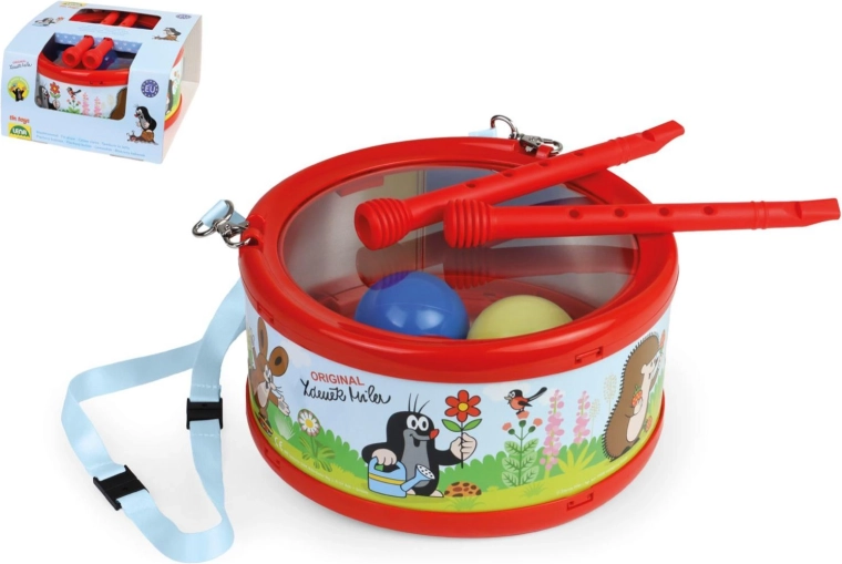 Blaszany bębenek Krecik 21 cm z pałeczkami