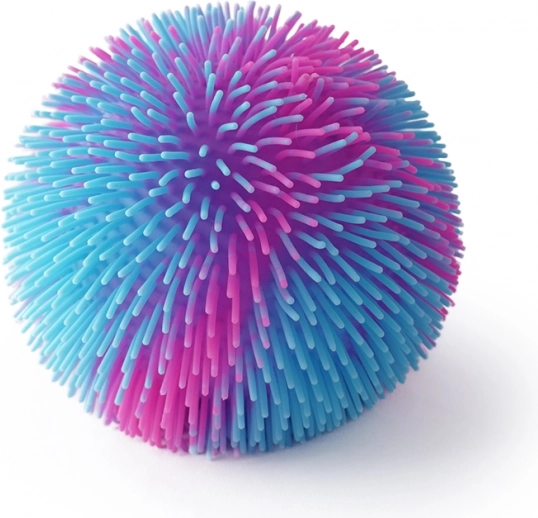 Kudłata tęczowa piłeczka ze światłem – różowo-niebieska