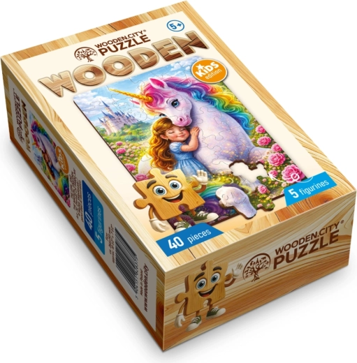 Drewniane puzzle Wooden City Dziewczynka z magicznym jednorożcem, 40 elementów