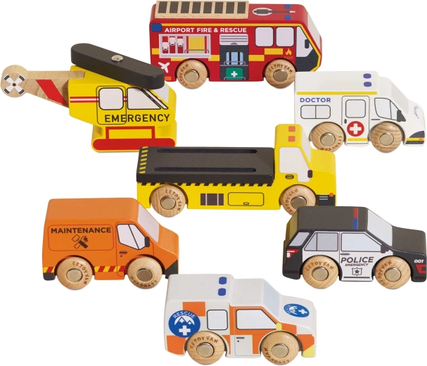 Le Toy Van drewniany zestaw pojazdów ratunkowych z helikopterem