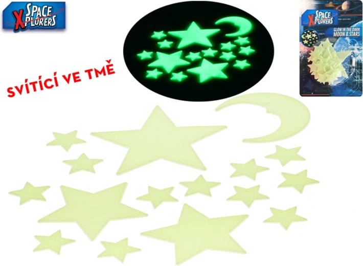 Świecące gwiazdy na ścianę i sufit Space Xplorers, 15 szt. (4–12 cm)