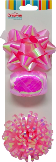 Zestaw prezentowy różowy, tęczowo połyskujący – wstążka 10 m i 2 kokardy