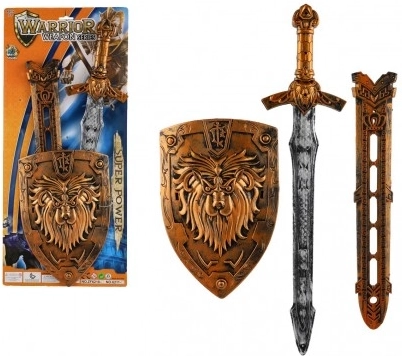 Dziecięcy rycerski miecz z tarczą i pochwą 55 cm