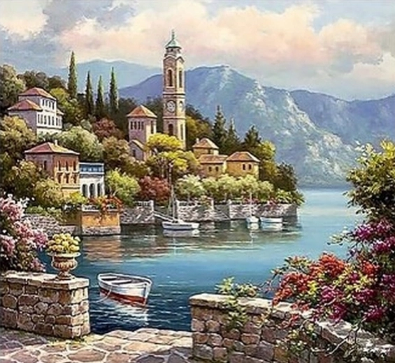 Malowanie diamentowe Włoskie wybrzeże 30 × 40 cm