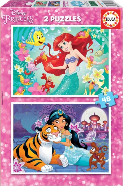 EDUCA Puzzle Disney księżniczki: Ariel i Dżasmina 2x48 elementów