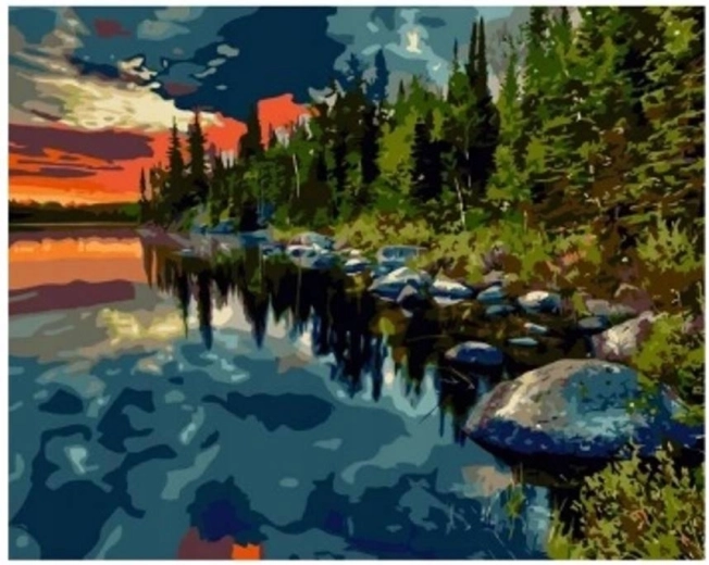 Malowanie diamentowe Las nad jeziorem 30 × 40 cm