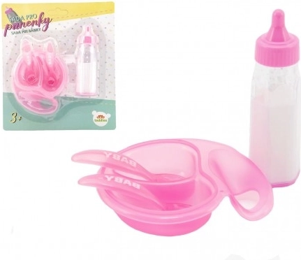 Zestaw dla lalek z butelką i naczyniami