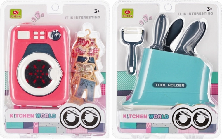 Zestaw dziecięcych sprzętów domowych z akcesoriami – pralka lub noże kuchenne