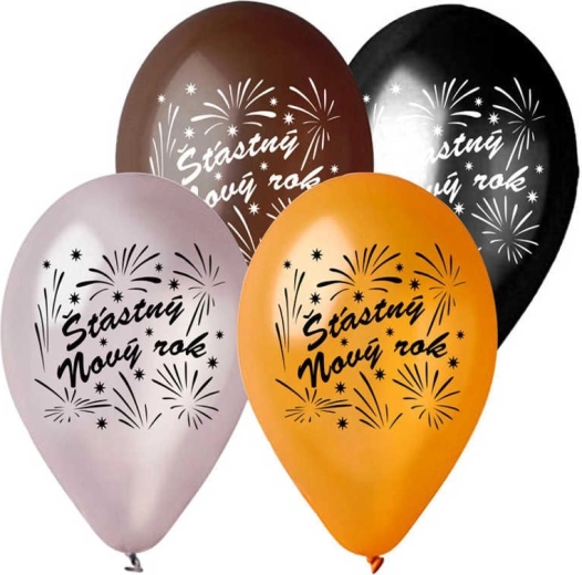 Metaliczny lateksowy balon Gemar „Szczęśliwego Nowego Roku” 28 cm – 1 sztuka