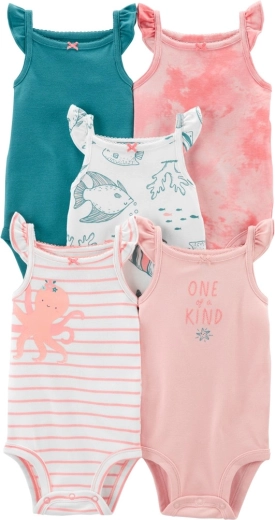 CARTER'S body bez rękawów pink ocean dla dziewczynek (5 szt.) – Rozmiar 3 m
