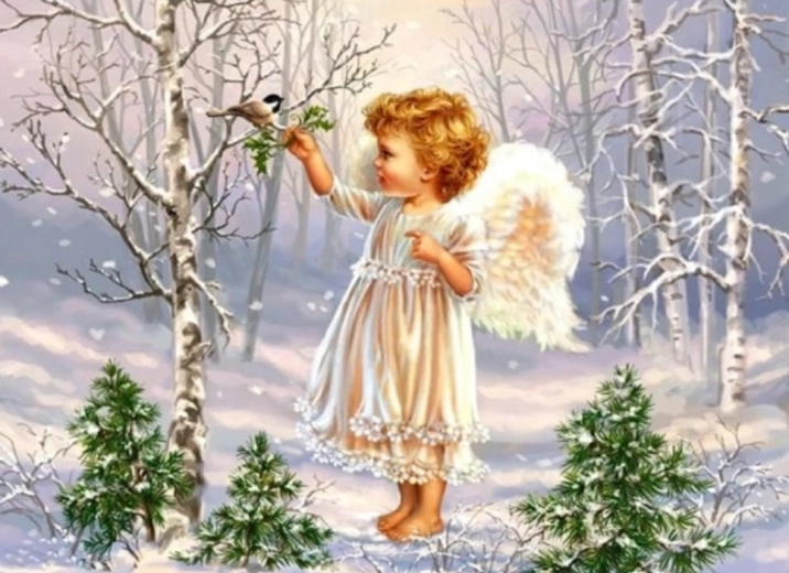 Diamentowe malowanie Aniołek w lesie 30 × 40 cm