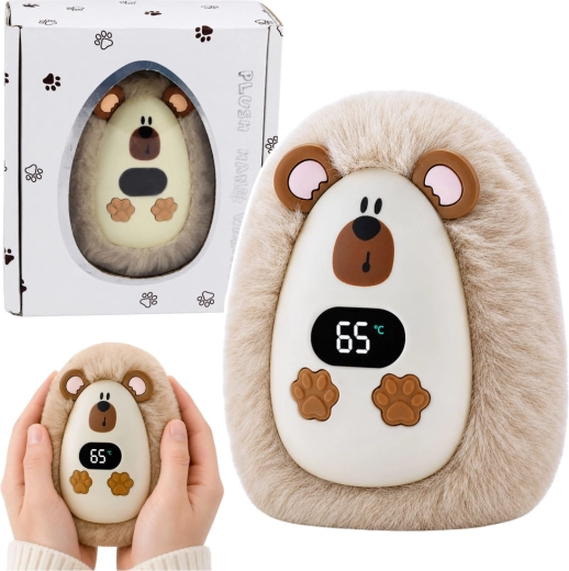 Pluszowy akumulatorowy ogrzewacz do rąk jeżyk z wyświetlaczem temperatury (USB‑C)