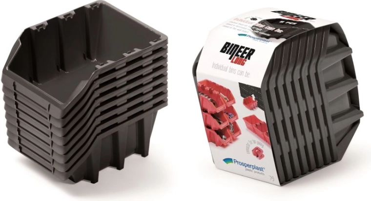 Zestaw pojemników magazynowych 8 szt. BINEER LONG, 160 × 98 × 160 mm, czarny