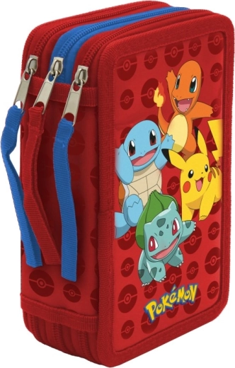 Pokémon trzykomorowy piórnik z wyposażeniem