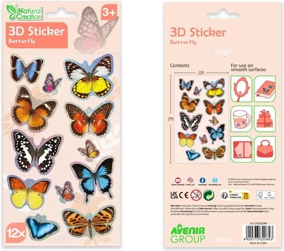 3D naklejki motylki AVENIR, zestaw 12 szt.