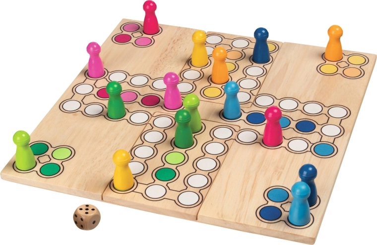 Drewniana gra planszowa Ludo z regulowaną planszą do gry – 1 sztuka