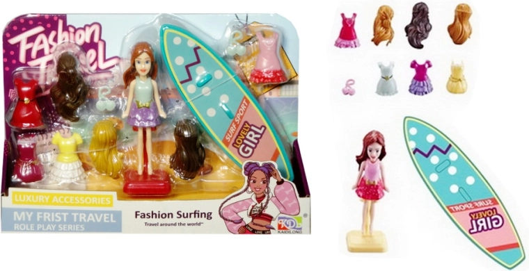 Mini laleczka z deską do windsurfingu i akcesoriami - 1 szt.