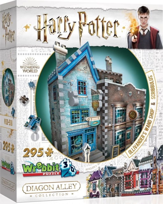 3D puzzle WREBBIT HARRY POTTER: Sklep Ollivandera z różdżkami i Scribbulus – 295 elementów