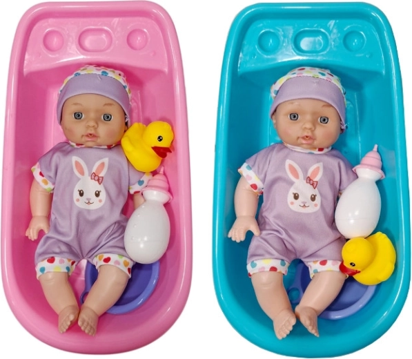 Lalka bobas sikająca z wanienką i akcesoriami