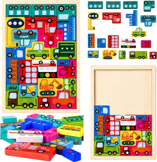 Drewniane puzzle – pojazdy (23 elementy)
