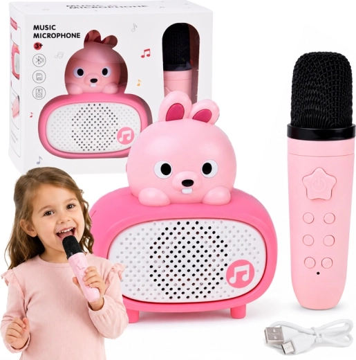 Interaktywne dziecięce karaoke z mikrofonem Bluetooth i głośnikiem – króliczek