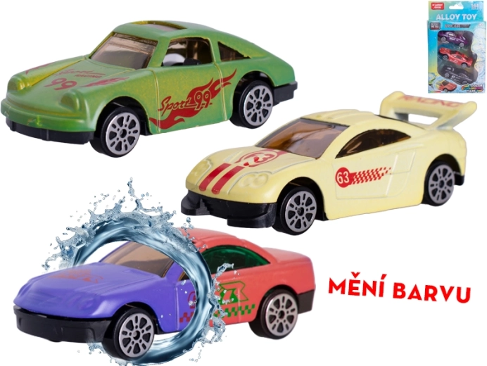 Zestaw metalowych autek 7 cm zmieniających kolor – wolny bieg, 3 szt.