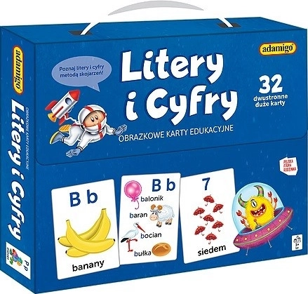 Obrazkowa gra z literami i cyframi – karty edukacyjne