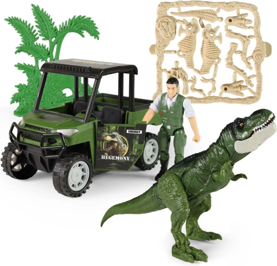 Akcyjny zestaw dino park z autem i dinozaurem z dźwiękiem