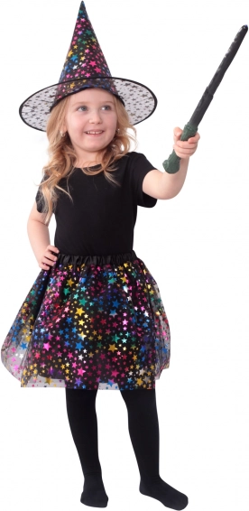 Dziecięcy kostium czarownicy z gwiazdkami i tiulową spódniczką tutu oraz kapeluszem