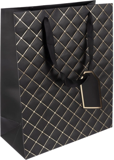 Papierowa torba prezentowa Quilt czarna 26 × 12 × 32 cm