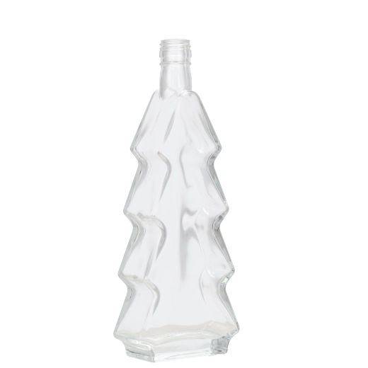 Szklana butelka w kształcie choinki 500 ml ze złotą nakrętką