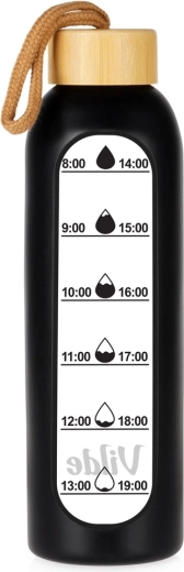 Szklana butelka na wodę Vilde z silikonowym pokrowcem, czarna 600 ml
