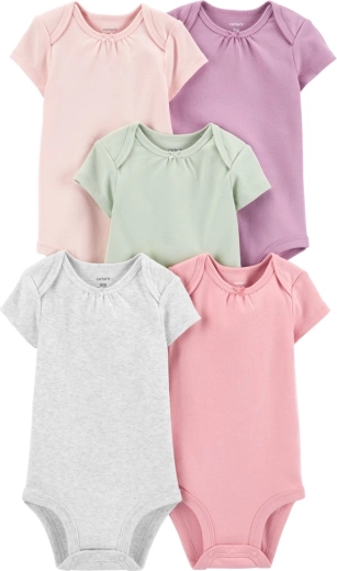 Dziewczęce body Carter's z krótkim rękawem monochromatyczne, 5 szt., rozmiar 56 (NB)