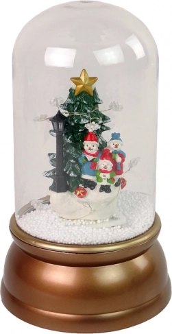 Szklana dekoracja bożonarodzeniowa ze śniegiem i bałwankami, złota