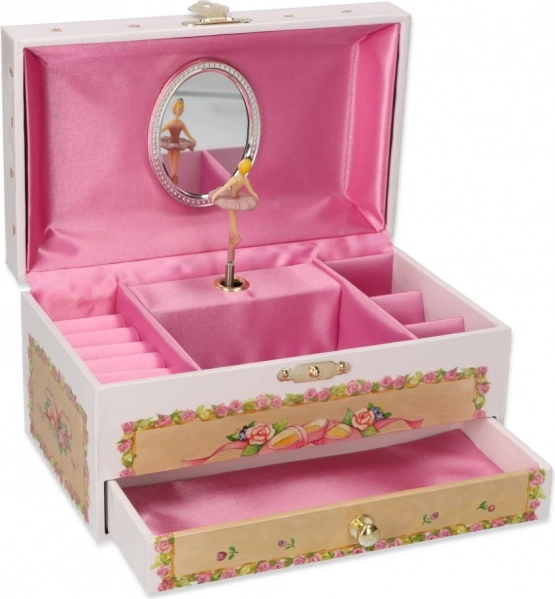 Pozytywka–szkatułka na biżuterię Kwiatowa pieśń z melodią Jezioro łabędzie