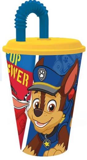 Plastowy kubek ze słomką PAW PATROL 430 ml niebieski