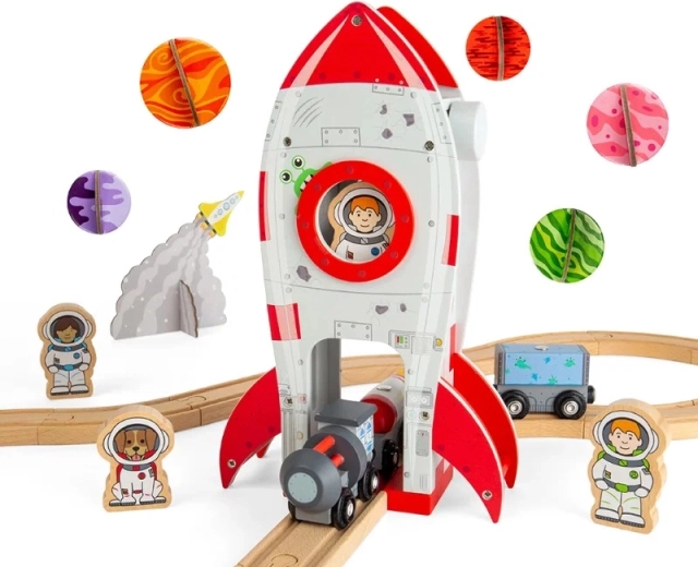 Bigjigs Rail kosmiczna rakieta – drewniany tunel do kolejki