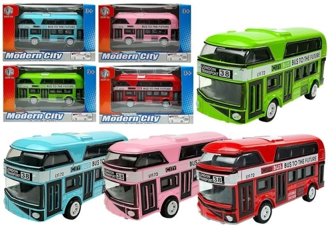 Piętrowy autobus z napędem typu pull-back – metalowy model w 4 kolorach